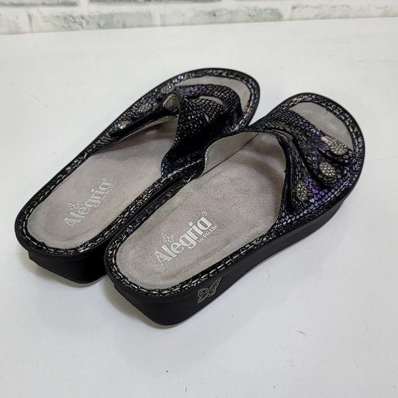 Alegria Womens 38 Fiona Leather Comfort‎ Wedge Sandals Mosaic Snakeskin Print - Picture 3 of 6